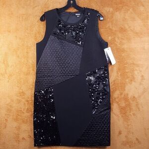 DKNY Womens Dress Small Black Sheath Quilted Textured Beaded Sleeveless $408